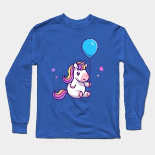 Cute Unicorn Holding Balloon Cartoon Long Sleeve T-Shirt